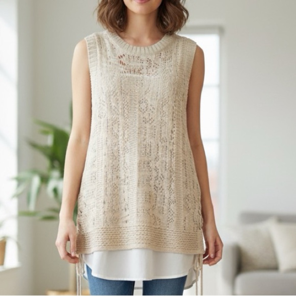 Beige knit Sleeveless Top